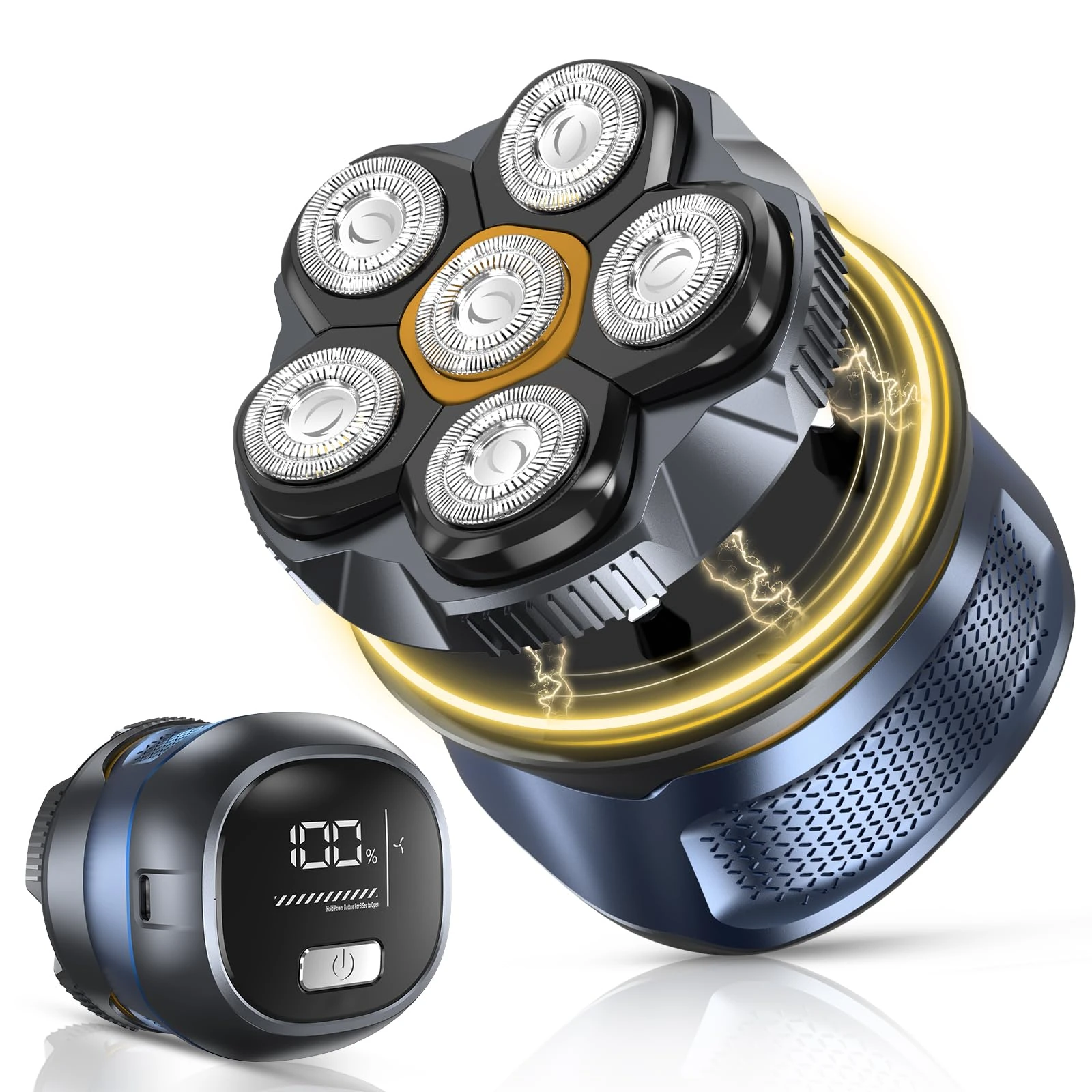 Head Shavers for Men, 6D Magnetic Head Rotating Electric Shavers for Bald Men Cordless IPX7 Waterproof Wet & Dry USB Rechageable 180min Use Time LED Display Razor Beard for Home, Office, Travel