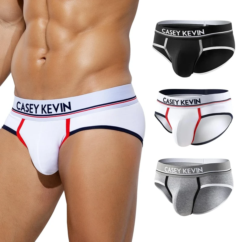 Casey Kevin Men's Underwear Briefs Multipack Cotton Underpants Low Rise Pouch Underwear Soft Slips Tagless Boxer Briefs Pack of 3,Black White Grey,XL