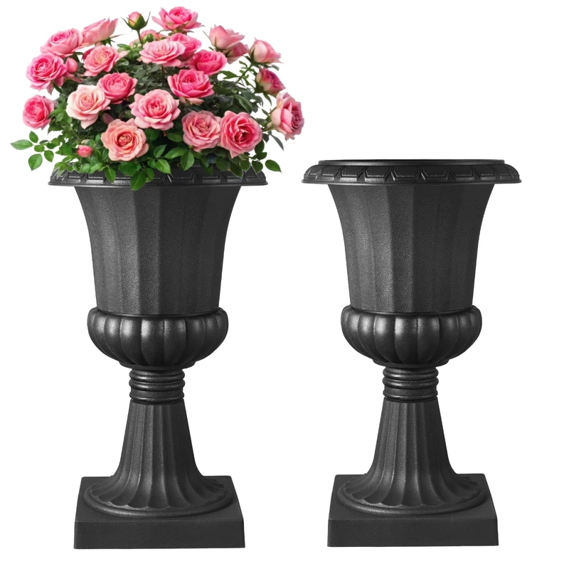 VEVOR 2 Pack Plastic Urn Planters - 40 x 67 cm Black Pots
