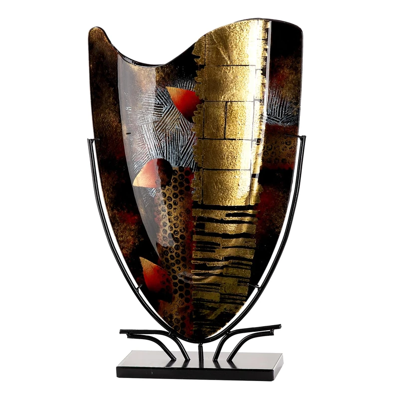 Glass Art Floor Vase Dixion - Glass - Black - Height 57 cm x Width 35 cm - Hand-Painted and Not Waterproof