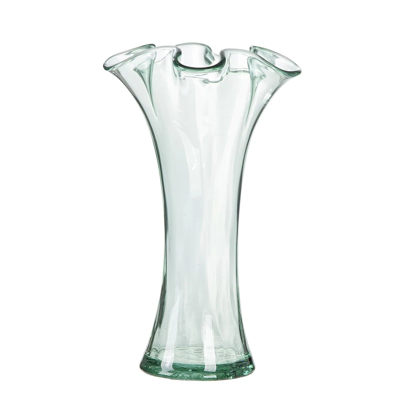 GILDE Artesania Vase - Glass - Bulbous - Organic - Green - Height 30 cm x Diameter 20 cm - European Manufacture