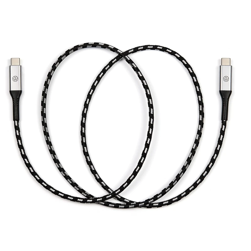 Volkswagen 000051446CD Premium USB-C Cable, 100cm, Illuminated VW Logo, Black/Silver, Kink Protection