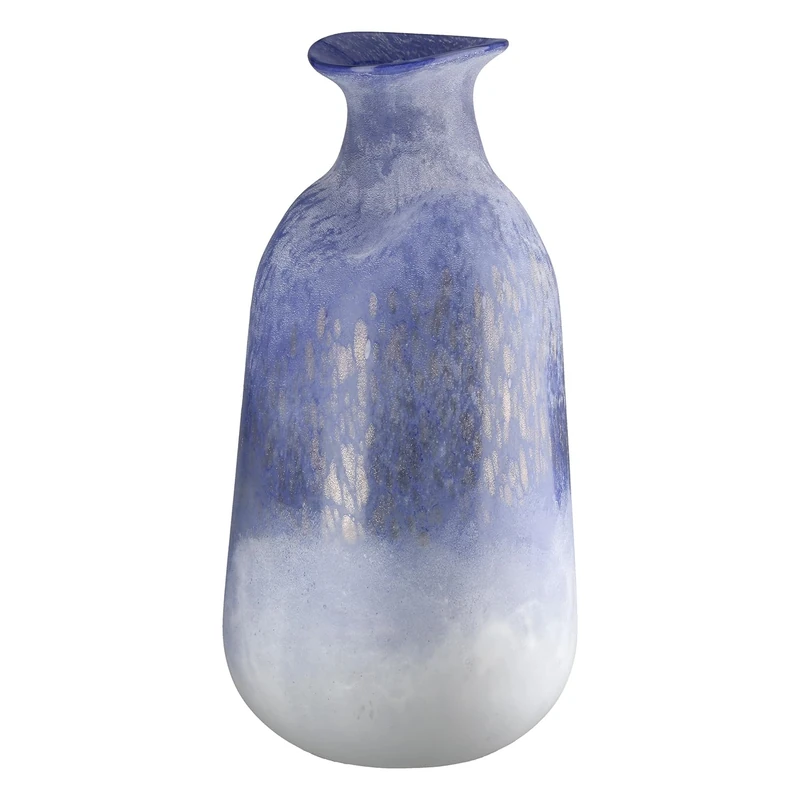 Glass Art Vase Azure Glass Matt Blue Height 37 cm x Diameter 17 cm Handmade Decorative Vase Mouth-Pale