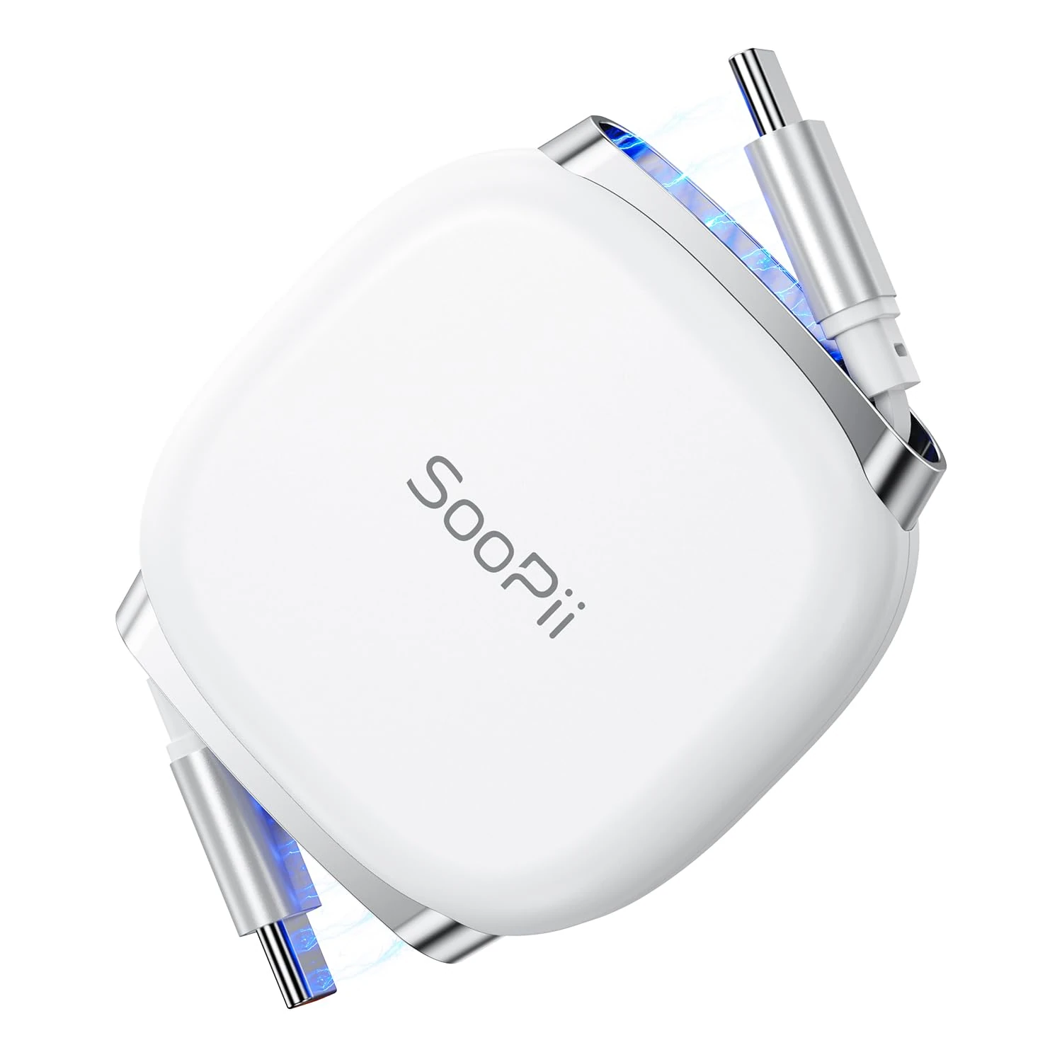 SOOPII USB C to USB C Cable (3.3FT), 240W Retractable USB C Fast Charging Cable with Mag Snap Storage, 5-Stage Length Preset Type C Cord for iPhone 16/15 Pro Max, Galaxy S25/24 White