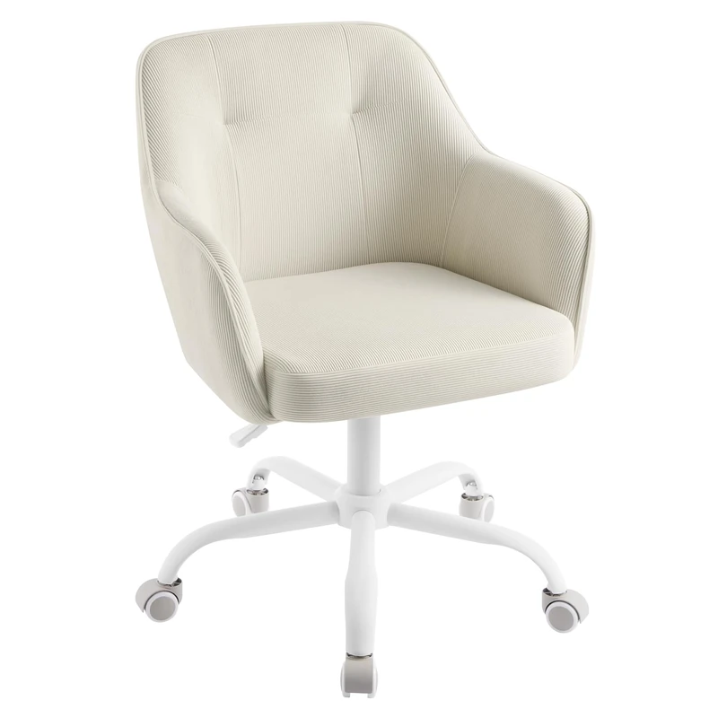 SONGMICS Office Chair, Swivel Desk Chair, for Makeup Vanity, Adjustable Height, Armrests, 110 kg Load, Corduroy Fabric, Home Office, Study, Bedroom, Sand Beige OBG019LZ02