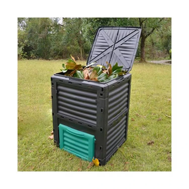 Easy Shopping® Garden Compost Bin, 300L Outdoor Composting Container for Kitchen & Garden Waste Composter with Hinged Lid, Durable & Waterproo Black and Green