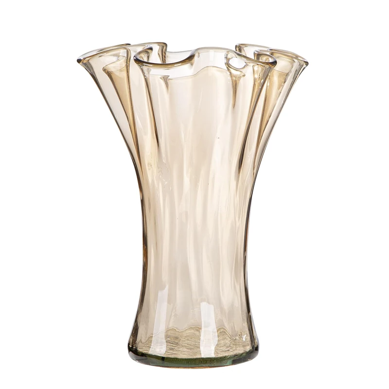 GILDE Artesania Vase - Glass - Bulbous - Organic - Brown - Height 23 cm x Diameter 20 cm - European Manufacture