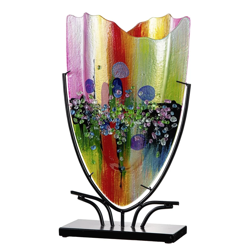 Glass Art Floor Vase Manto Made of Glass - Oval - Height 49 cm x Width 30 cm - Blue Pink - Hand-Painted - Not Waterproof