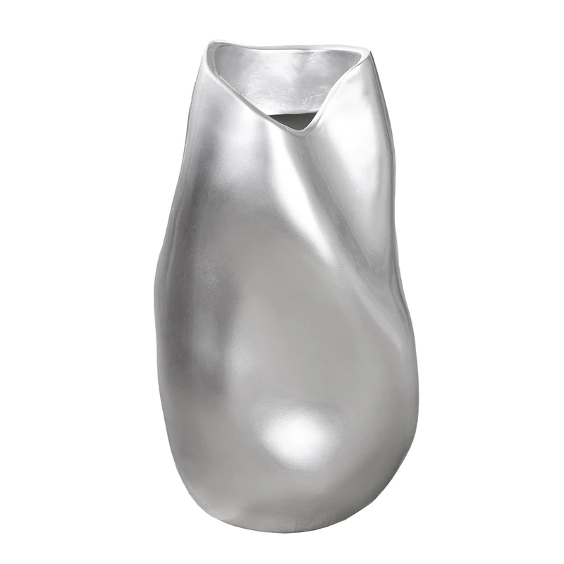 GILDE Jolie Vase Resin Silver Metallic Look Organic Shape Height 50.5 cm x Width 27 cm - Image 1