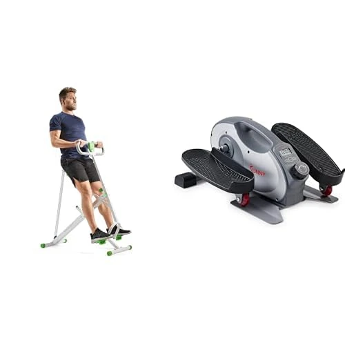Sunny Health & Fitness Smart Portable Fully Assembled Magnetic Under Desk Elliptical Peddler + Row-N-Ride Squat Assist Trainer for Glutes & Full Body Cardio Workout with Adjustable Resistance