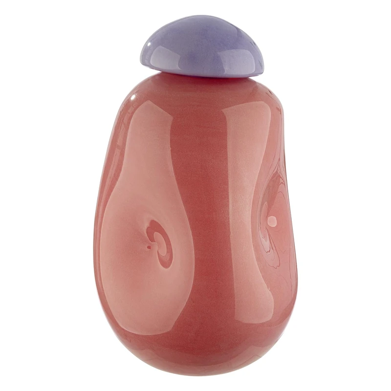 Glass Art Vase Candy Made of Glass – Glossy Pink – Height 26 cm x Diameter 16 cm – Handmade Mouth-Blown Decorative Vase