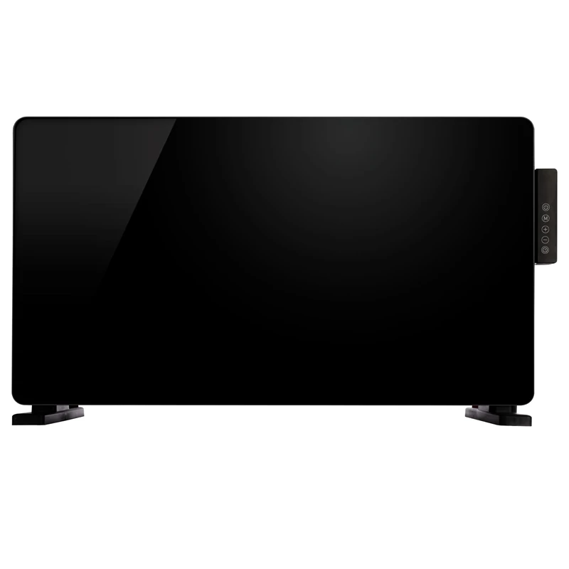 TCP 2000W Black Glass Panel Heater, Electric Wall-Mounted or Free-Standing Radiator with Side Control Panel, Timer, Weekly Program & Open Window Detection