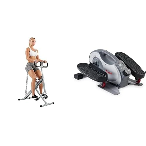 Sunny Health & Fitness Smart Portable Fully Assembled Magnetic Under Desk Elliptical Peddler + Squat Assist Upright Row-N-Ride Rowing Machine, Horse Riding Machine Full Body Exercise