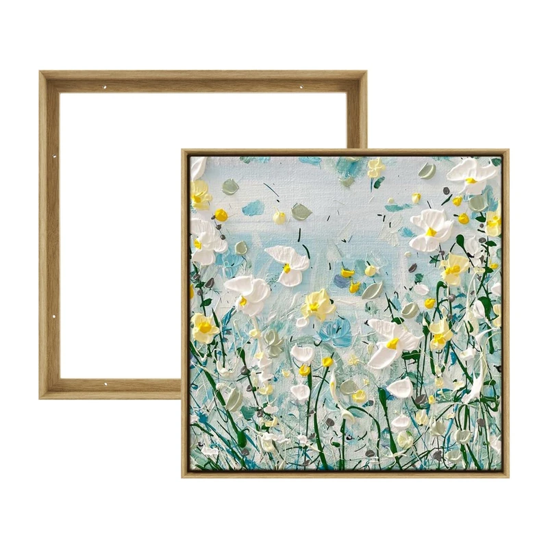 FOLKOR Floater Frame for 12x12 Canvas Paintings, 2 Pack Complete Floating Frames with 0.9" Deep for Artists Designers Landscape Portrait Artwork, Girly Nursery Room Wall Decor (Natural Woodgrain)