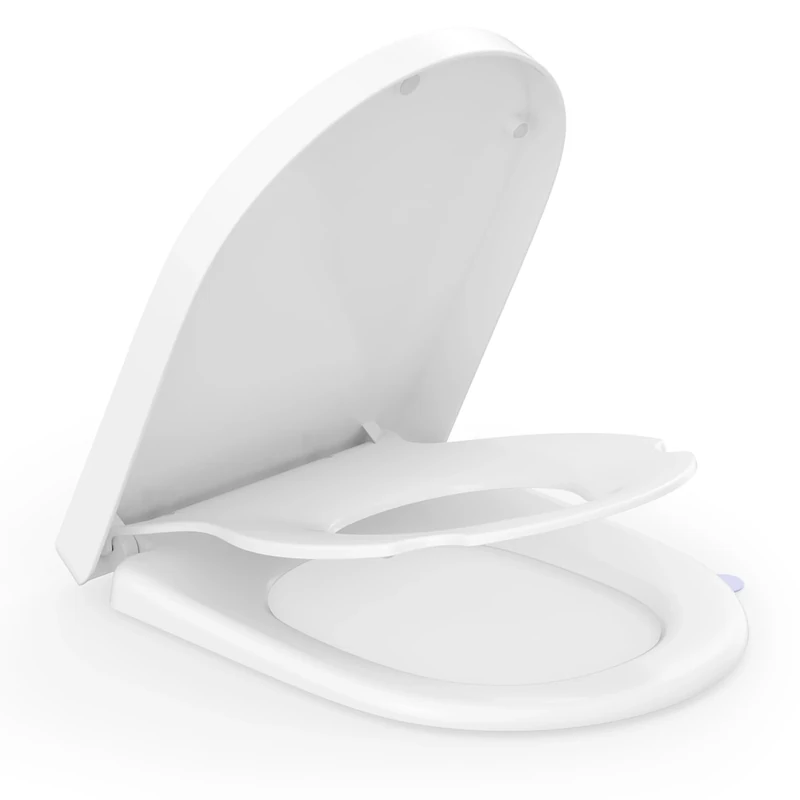 SREWOHS PRO Family D Shaped Toilet Seat - Universal Duroplast Loo Seat Soft Close with Child Seat Built in,Quick Release,Potty Training Removable Toulet Lid for Toddlers, 46.4X 35.9 CM, White