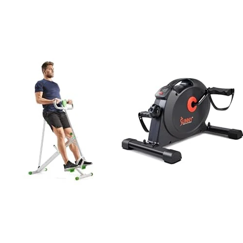 Sunny Health & Fitness Under Desk Dual Function Smart Mini Arm & Leg Pedal Exerciser Cycle Bikes + Row-N-Ride Squat Assist Trainer for Glutes & Full Body Cardio Workout with Adjustable Resistance