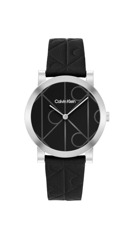 Calvin Klein Two Hand Quartz Movement Watch for Women CK Monogram Collection with Black Leather Strap - 25100128