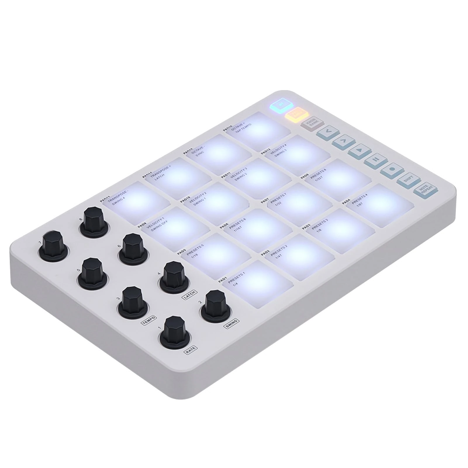 Asixxsix SMC Pad MIDI Controller, Wireless Drum Pad Controller with 16 RGB Backlit Velocity Sensitive Pads 8 Assignable Knobs, for Ableton Live FL Studio