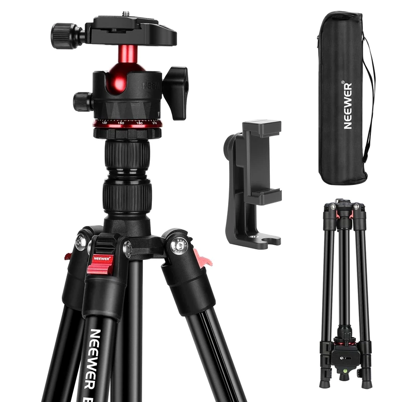 NEEWER Basics Travel Tripod for Camera, 72" Compact Lightweight Portable DSLR Stand, Ball Head, Arca Type QR Plate, Holder Compatible with Video Recording, Max Load 13.2 lbs, TP14