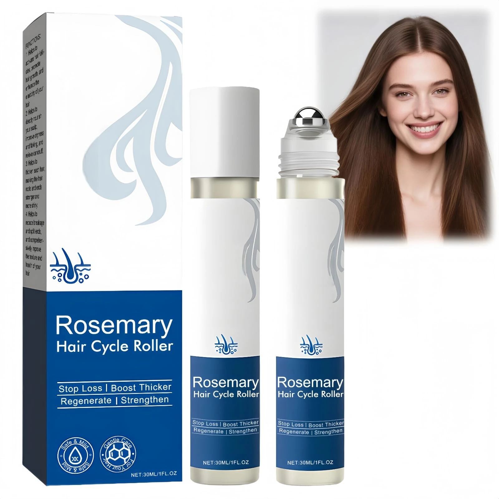30ml Rosemary Hair Growth Serum Roll On,Rosemary Oil Roller,Scalp Serum,Men's Hairs Growths Roller,Promotes Hair Growth,Reduces Ha/ir Fall for Women,Ha/ir Loss Treatment for Women,H/air Oil