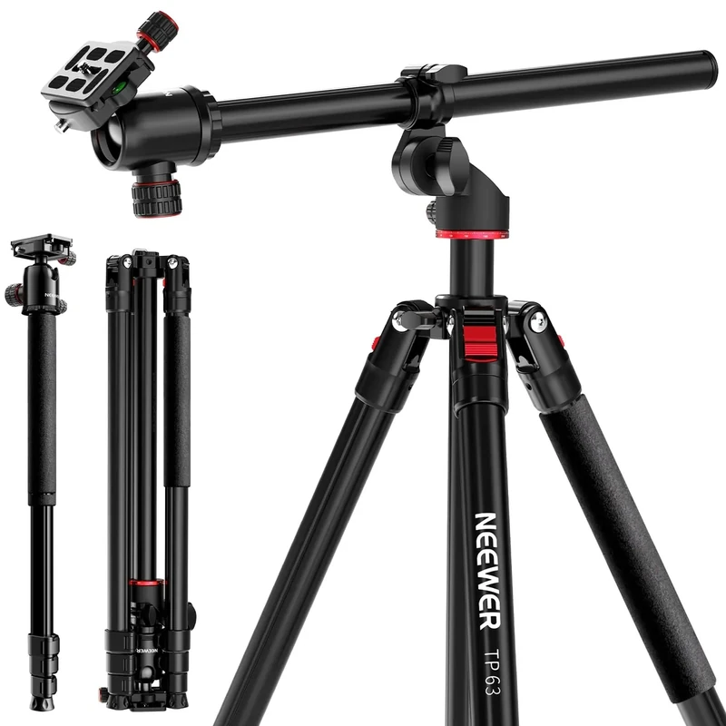 NEEWER Overhead Horizontal Camera Tripod Monopod with Ball Head & Flexible Center Column, 90 Inch Tall Metal DSLR Video Travel Stand, Arca Type QR Plate & Inverted Legs, Max Load 13.2 lbs, TP63