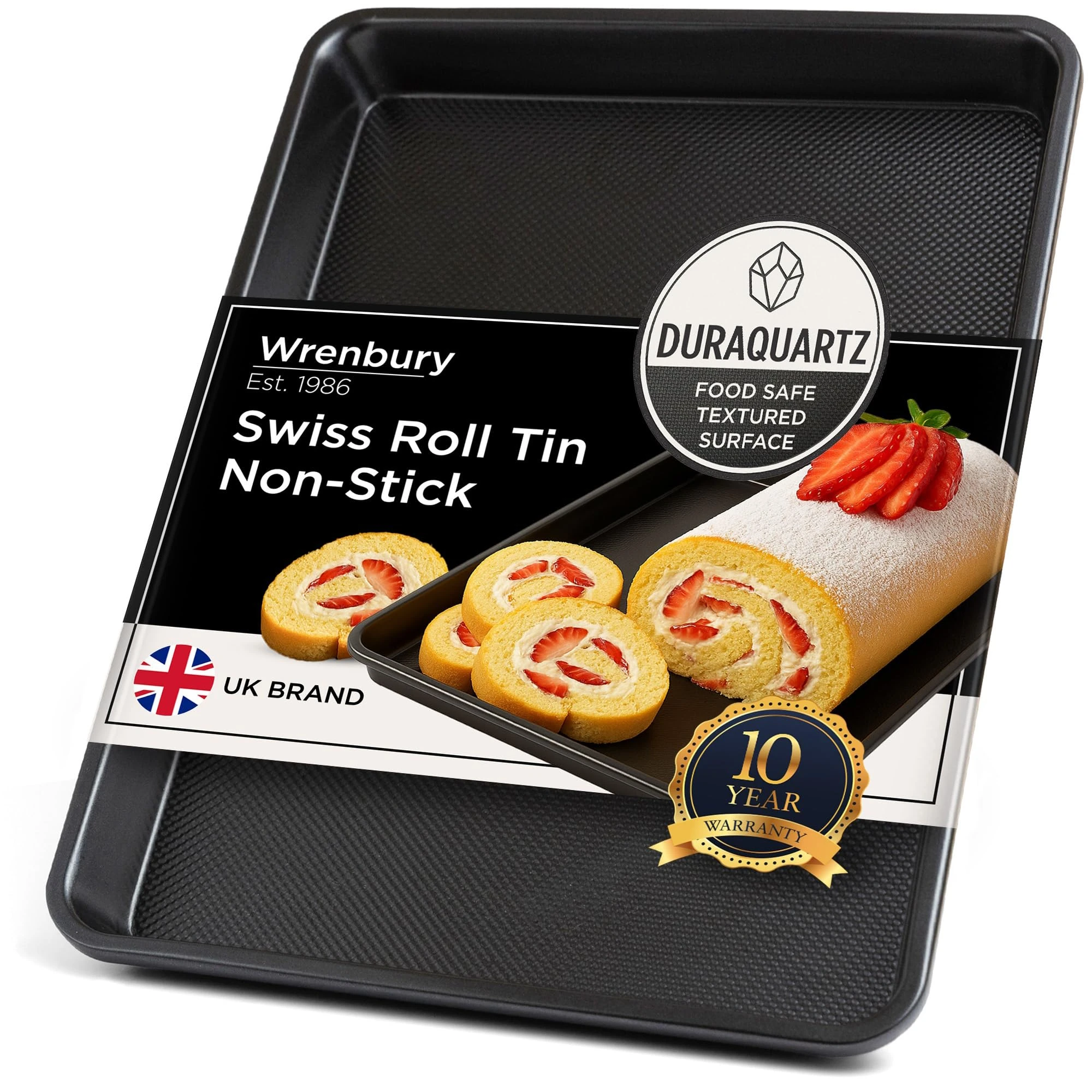 Wrenbury Swiss Roll Tin - Carbon Steel DuraQuartz Non-Stick Flat Chip Trays for Oven - Large Baking Roulade Baking Tray - 39 x 27cm