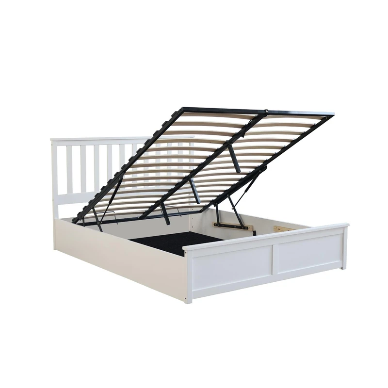 White Double Ottoman Bed Frame with Storage – 4ft6 Pine Wood, Lift-Up Slats, Modern Stylish Design, Bedroom Furniture - Image 1