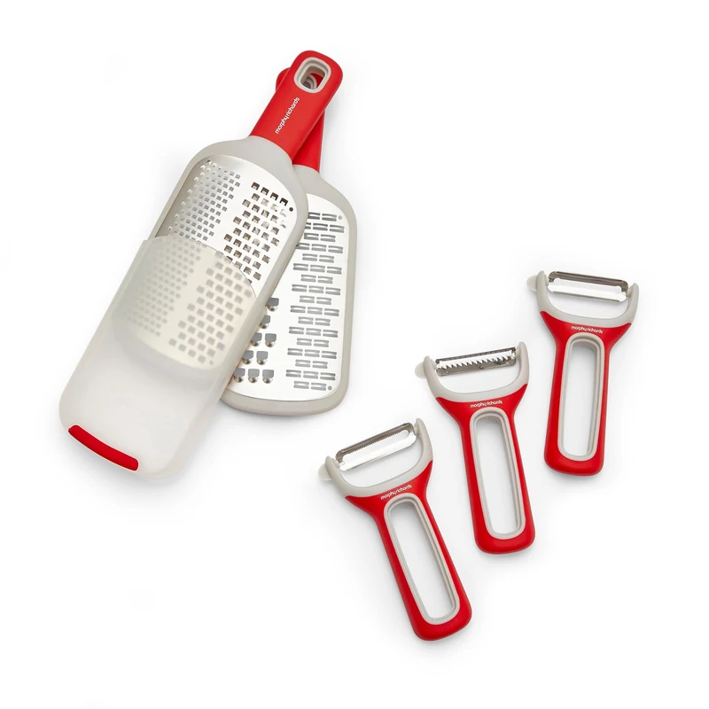 Morphy Richards Grater and Peeler Set, 7-in-1 Kitchen Utensils | Easy Storage | Soft-Touch Handles | Stackable Design | Safety Guard | Dishwasher Safe | Cheese, Veg & Julienne Prep | 869004