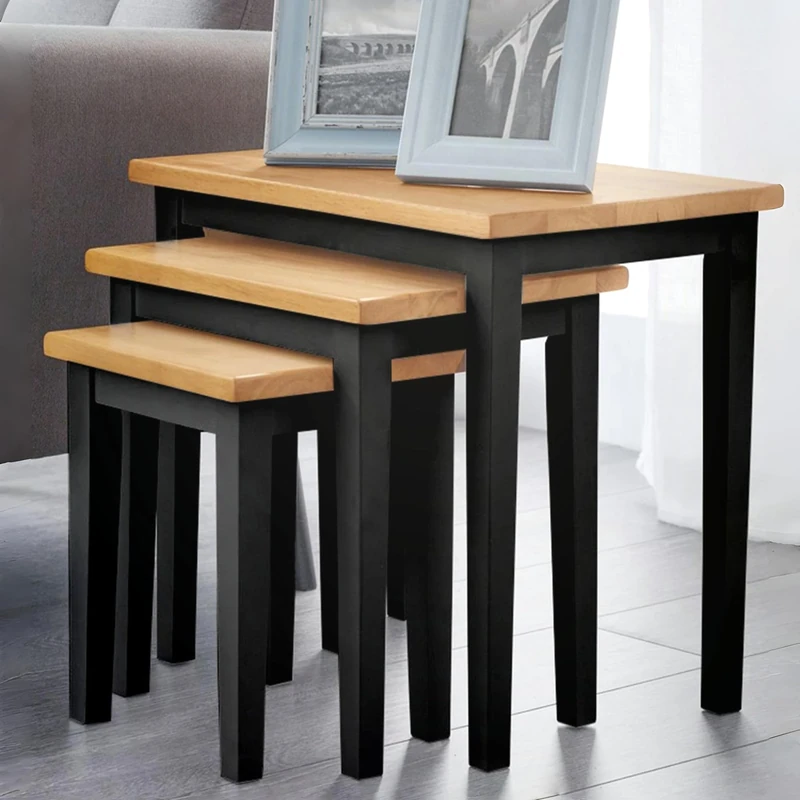 Julian Bowen Cleo Nest of Tables Set of 3, Nesting Oak Side Table for Living Room, Stacking End Table for Small Spaces, 46 x 48 x 33 cm - Black & Oak Effect
