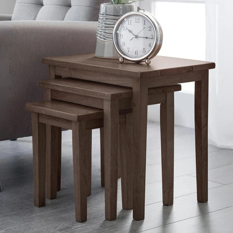 Julian Bowen Cleo Nest of Tables Set of 3, Nesting Oak Side Table for Living Room, Stacking End Table for Small Spaces, 46 x 48 x 33 cm - Walnut Effect