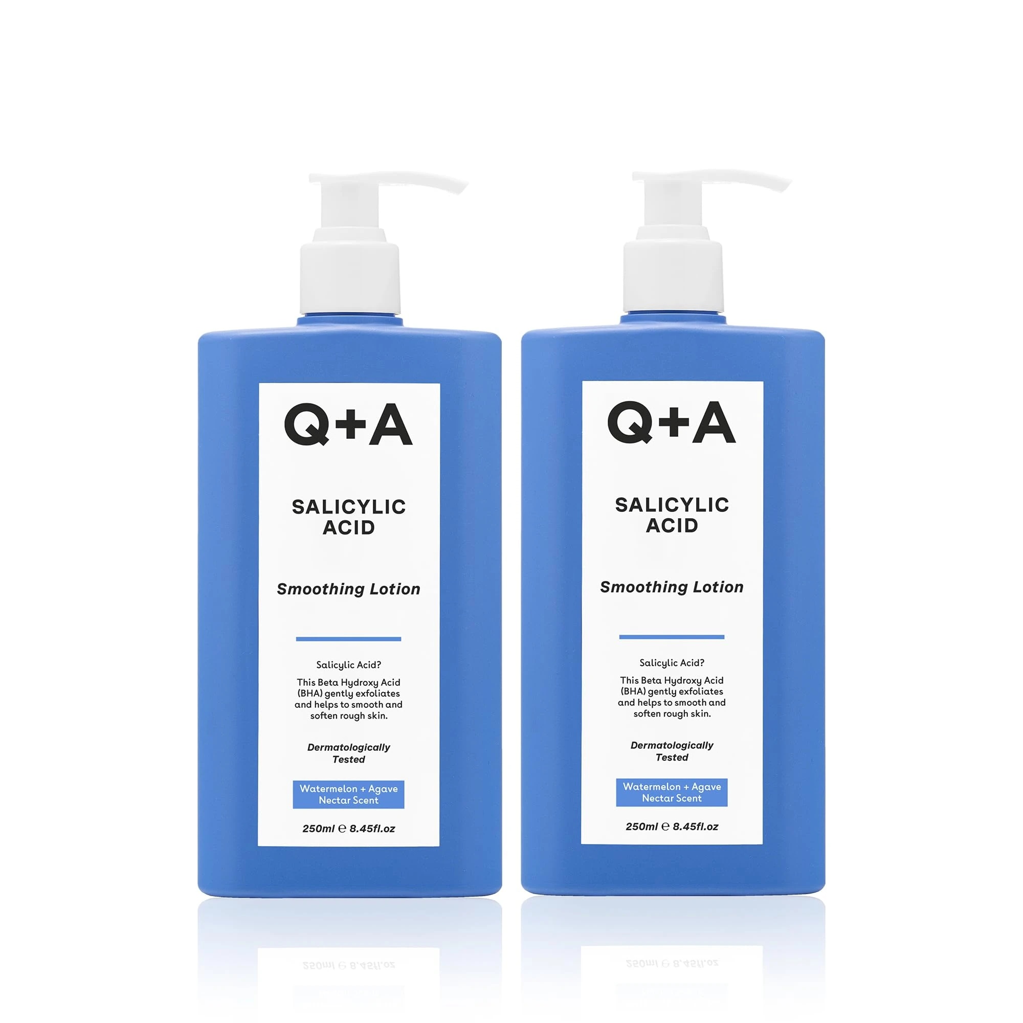 Q+A Salicylic Acid Smoothing Body Lotion (250ml x 2), Body Moisturiser with Watermelon & Agave Scent, Body Butter Alternative, Smooths Rough Bumpy Skin, Clears Blemishes & Uneven Texture