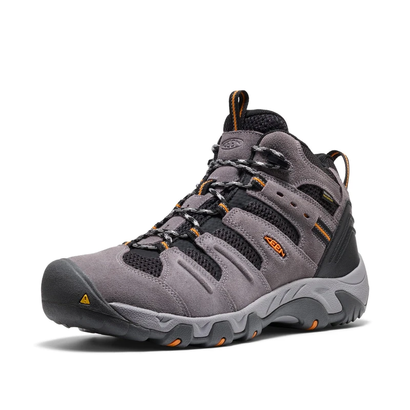 KEEN Men's Headout Mid Waterproof Hiking Boots, Magnet/Orange Pepper, 8