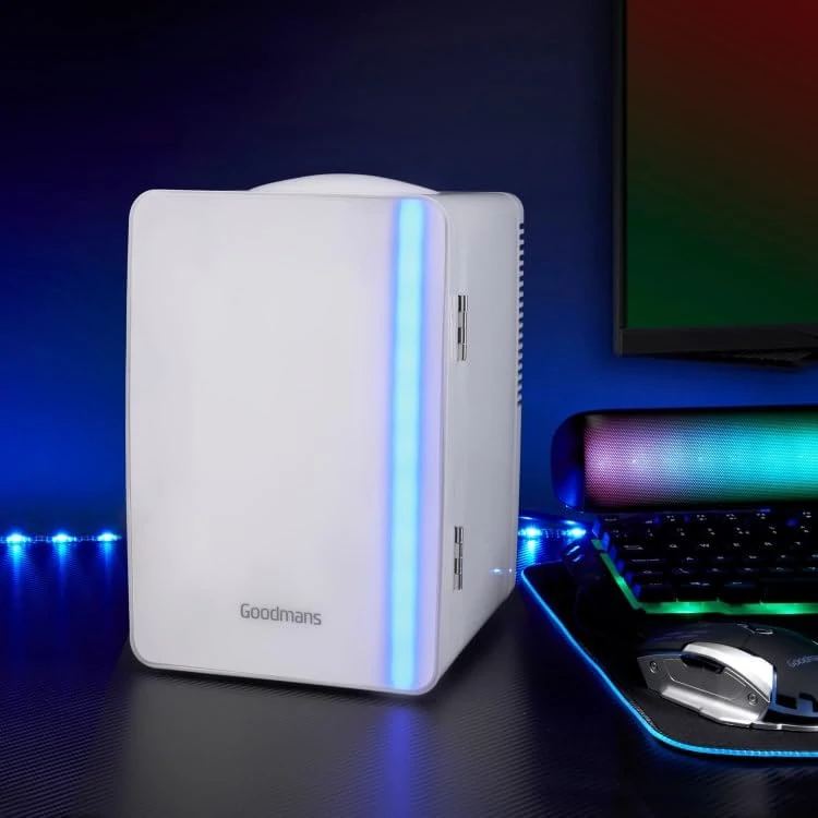 New FT-Store Delightful LED Gaming Fridge – White - Complete With A Handy Carry Handle.- Keep Your Drinks And Snacks Cool Whilst You Are Gaming - B01