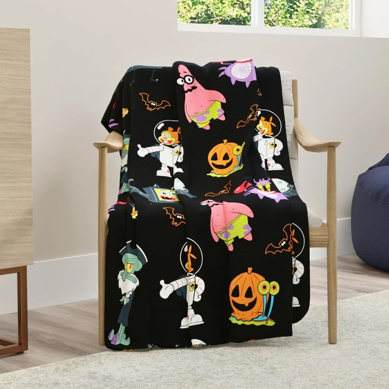 Franco Kids Spongebob Squarepants Halloween Throw Blanket, Super Soft Cozy Plush Bedding, 50" x 70", (Officially Licensed Product)