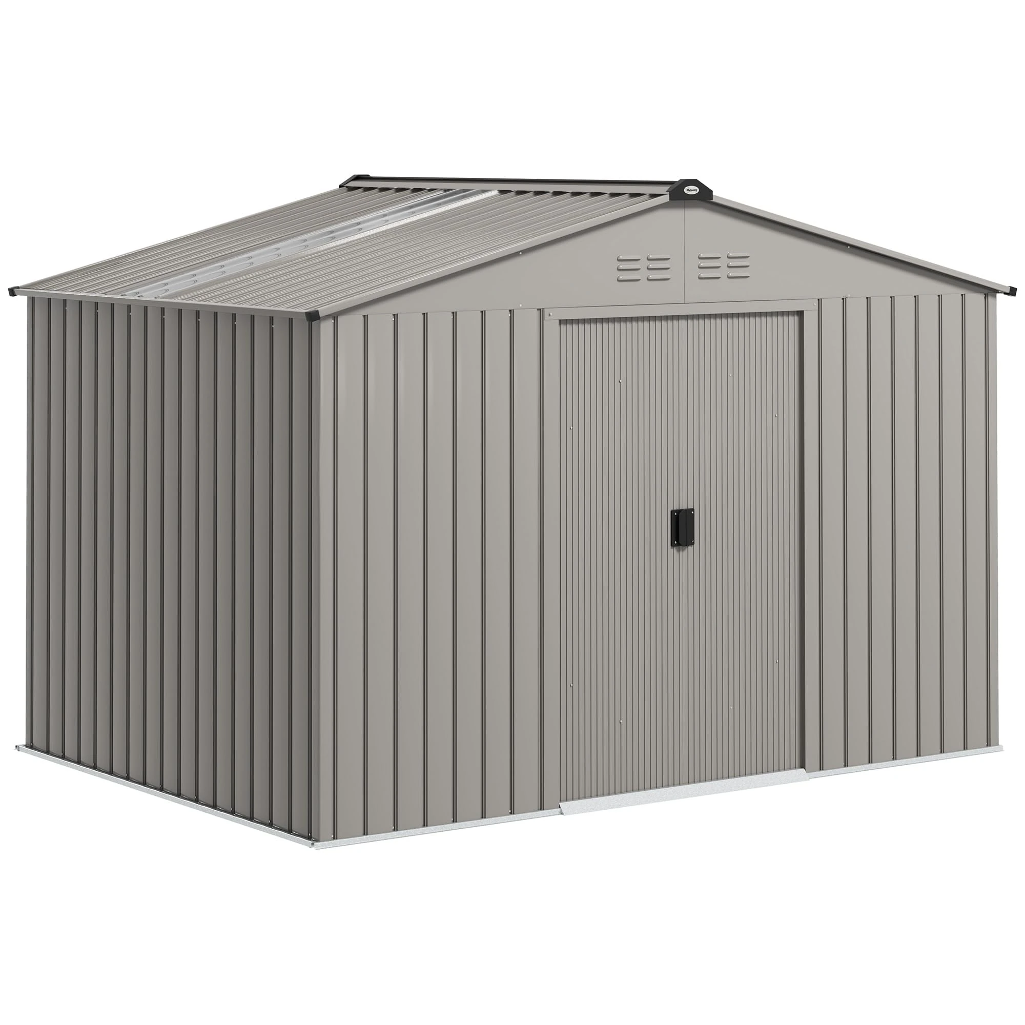 Outsunny 9 x 6ft Metal Garden Shed, Outdoor Storage Tool House with Ventilation Slots, Foundation Kit and Lockable Double Doors, Silver Grey