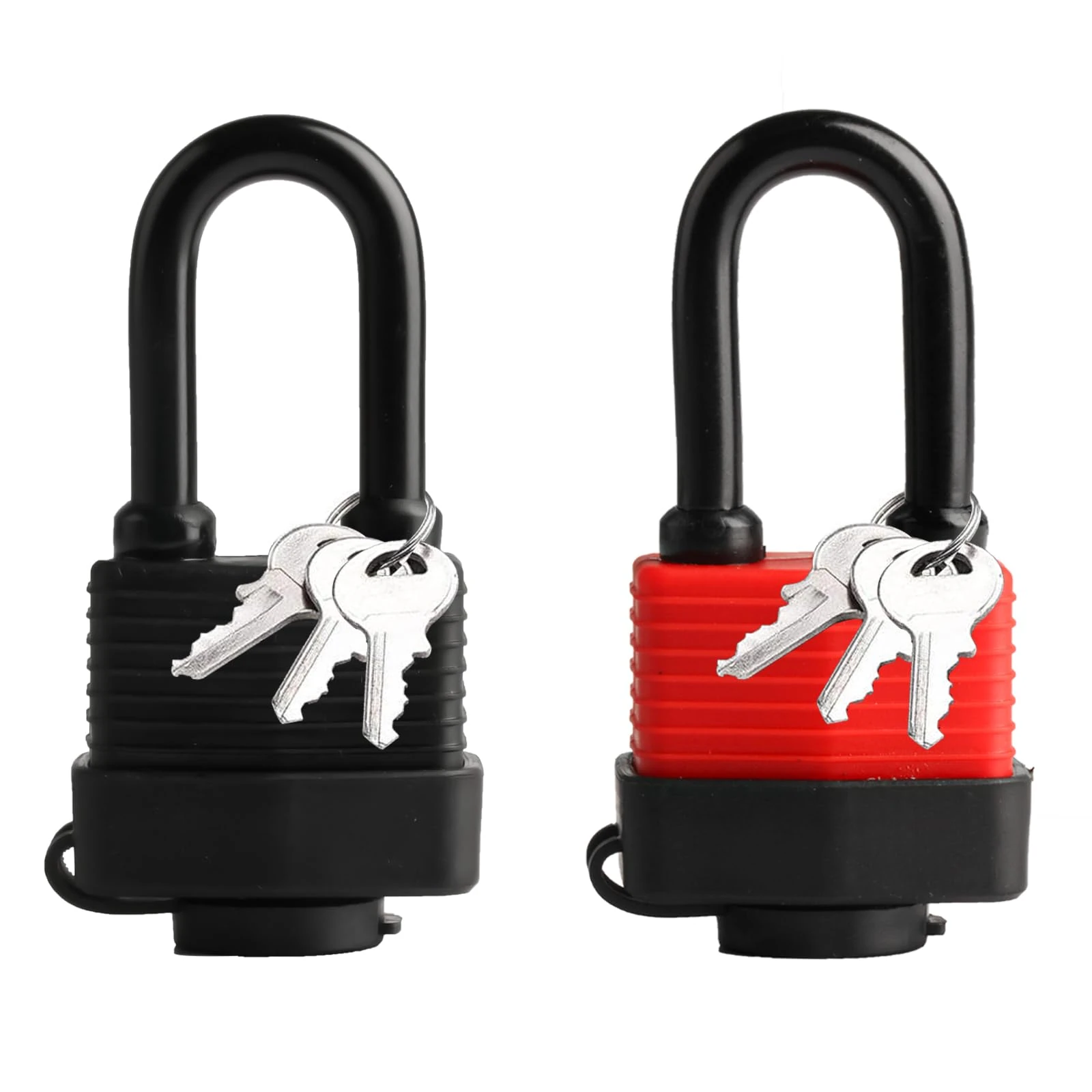 2 Pcs Reinforced Padlocks with Keys Outdoor Weatherproof, Heavy Duty Padlock Outdoor Weatherproof Waterproof for Gym Locker, Garage, Fence, Shed, Garden Gate, Door(Black, Red)