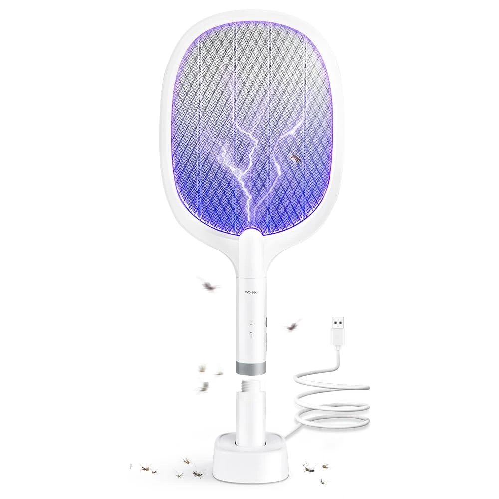 Electric Fly Zapper 3000V Electronic Bug Zapper with Protective net Layer - Pest Control Mosquito and Insect Catcher Racket - Electric Fly Swatter for Indoor and Outdoor