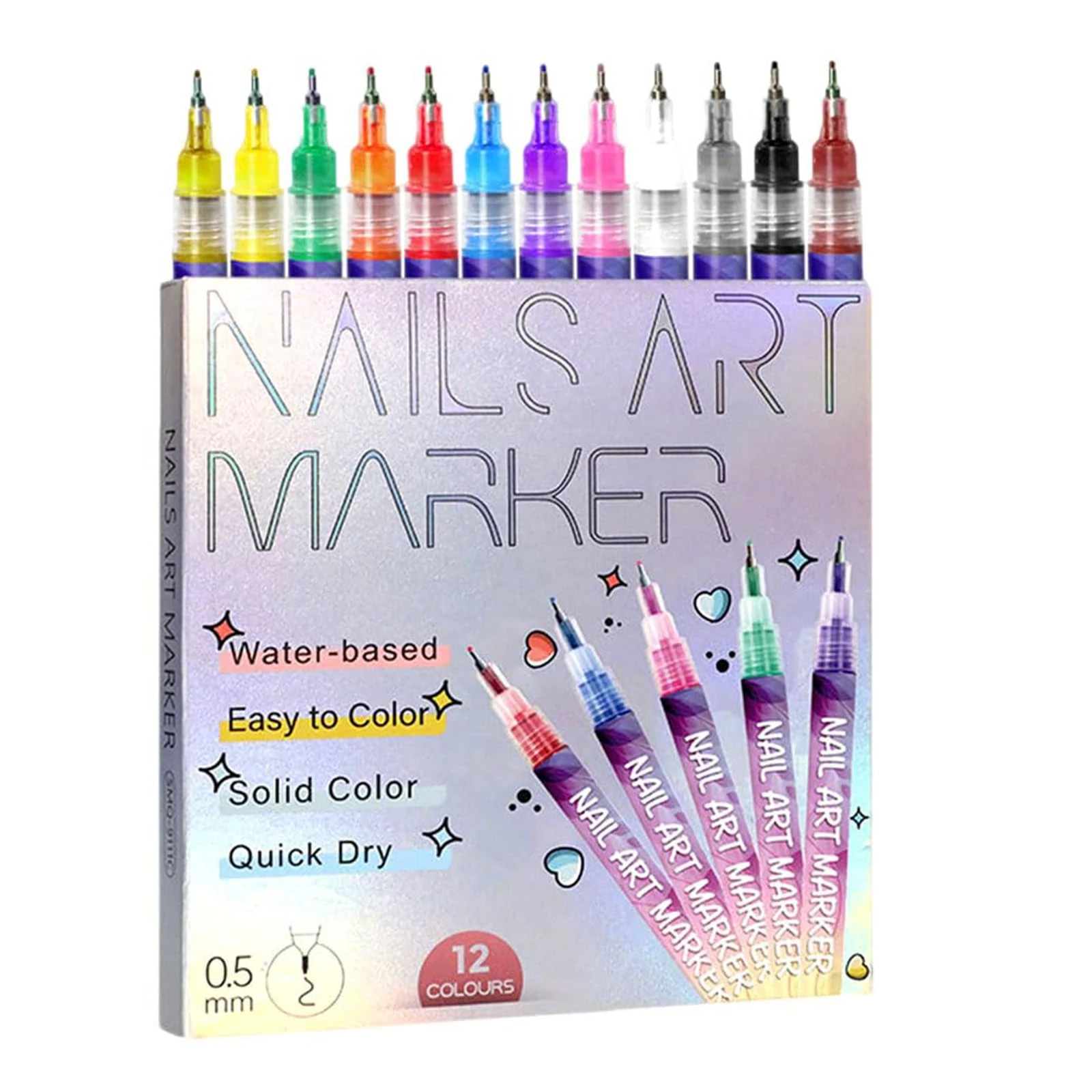 12 Colors Nail Art Pens Set, 2025 Upgrade Nail Art Markers for Gel Nails, DIY Quick Dry Graffiti Dotting Point Liner Pens, 3D Nail Polish Pens for Painting, Nails Art Drawing Tool (1 Set)