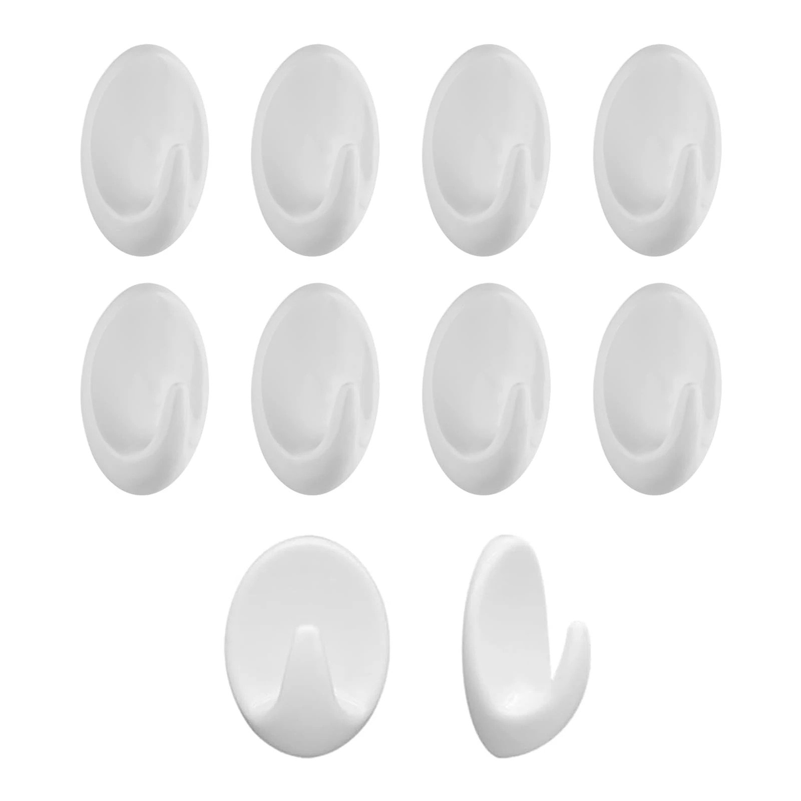 10 Pcs Self Adhesive Plastic Wall Hooks, Seamless Wall Hooks, Multi Function Self Adhesive Hooks, Oval Adhesive Hooks, Small Extra Sticky White Stick on Hooks for Hanging No Drilling Kitchen Bathroom