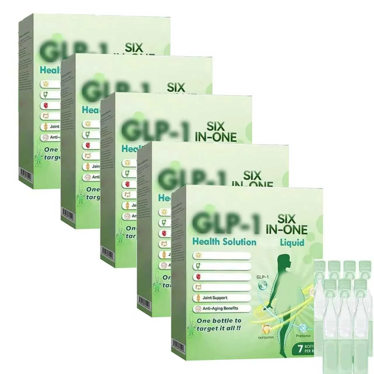 GLP-1 Six-in-One Health Solution OralLiquid, Advanced GLP-1 Oral Liquid, GLP-1 Drops,GLP-1 WeightLoss Drops, Natural Plant Extract, for Men & Women（5 Box*7Pcs）