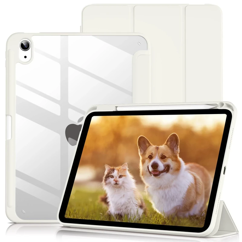 Lsmmpoba Case for iPad (A16) 11th Generation 11 Inch 2025, iPad 10th Generation 10.9 Inch 2022 with Pencil Holder, Clear Transparent Back Shell Shockproof Cover, White