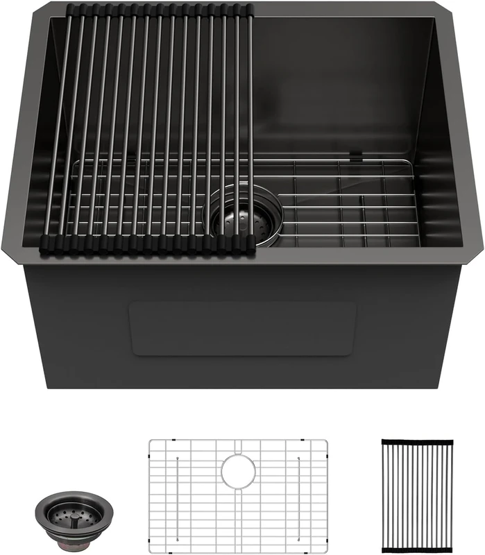 Lordear 24 Laundry Sink Stainless Steel 24" x 19" x 12" Undermount Sink Single Bowl 16 Gauge Stainless Steel Deep Laundry Room Utility Sinks Handmade Under Counter Basin