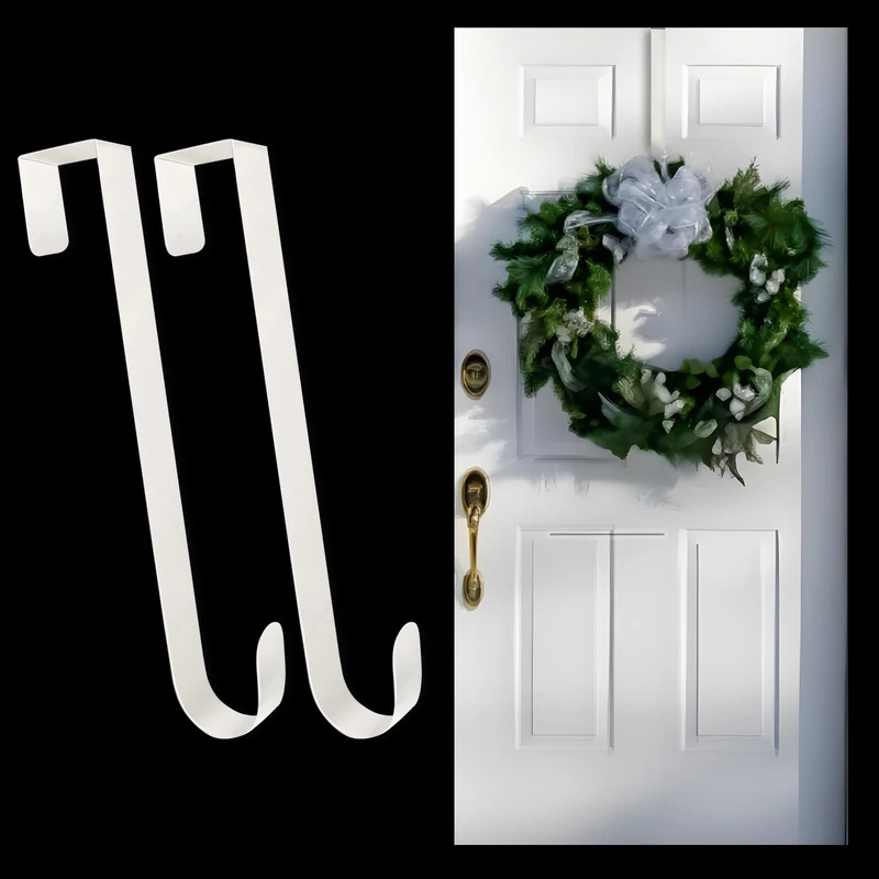 BPTZYLN 2 Pcs White Christmas Wreath Hanger for Front Door, 31cm White Hooks Door Wreath Hanger, Ideal for Hanging Christmas Garlands, Holiday Decorations & Festive Wreaths at Home or Office