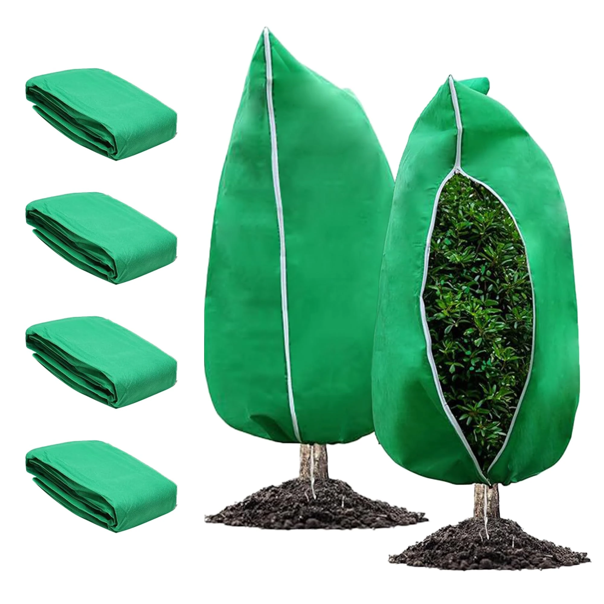 TVOOD 4 Pack Plant Cover Freeze Protection: 80x120cm Green Frost Fleece Bags with Drawstring Freeze Protection Tree Covers for Winter Garden & Patio Plants