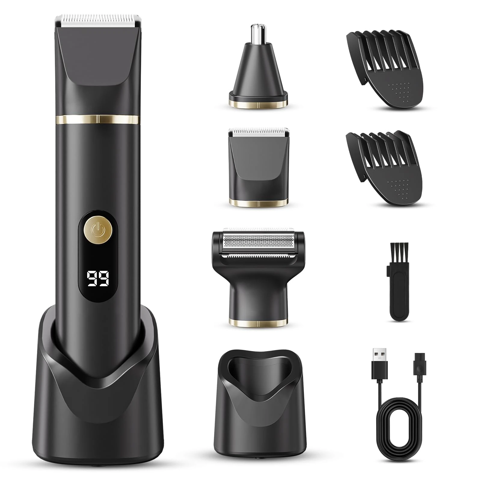Beard Trimmer for Men, Electric Razor & Nose Hair Trimmer - IPX7 Waterproof All-in-One Body Grooming Kit for Wet/Dry Use on Beard, Chest, Legs & More