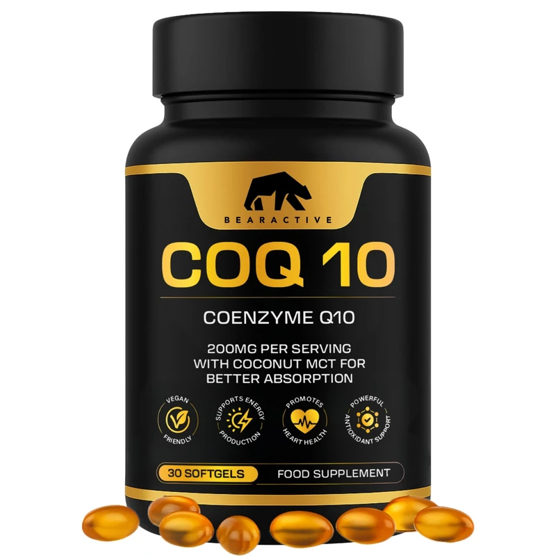 Bearactive CoQ10 Supplement 200mg Softgels - for Heart Health, Energy & Recovery - Powerful Q10 Coenzyme Ubiquinone – 30 Vegan Softgels with Coconut MCT Oil – Coenzyme Q10 High Strength