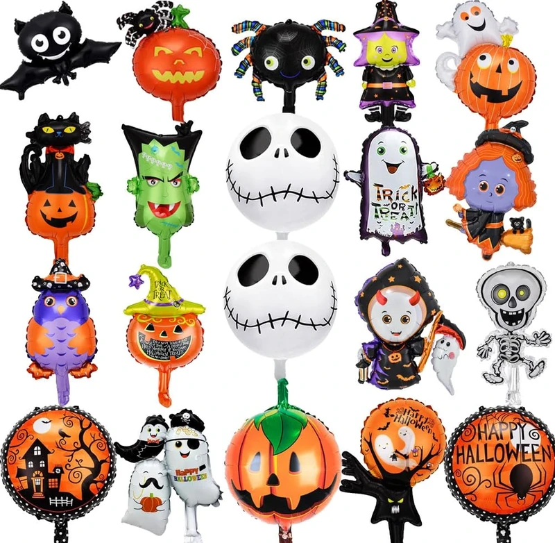 20 Pcs Halloween Foil Balloons for Kids: Spider, Bat, Ghost, Witch, Pumpkin Helium Balloon for Halloween Party Decorations