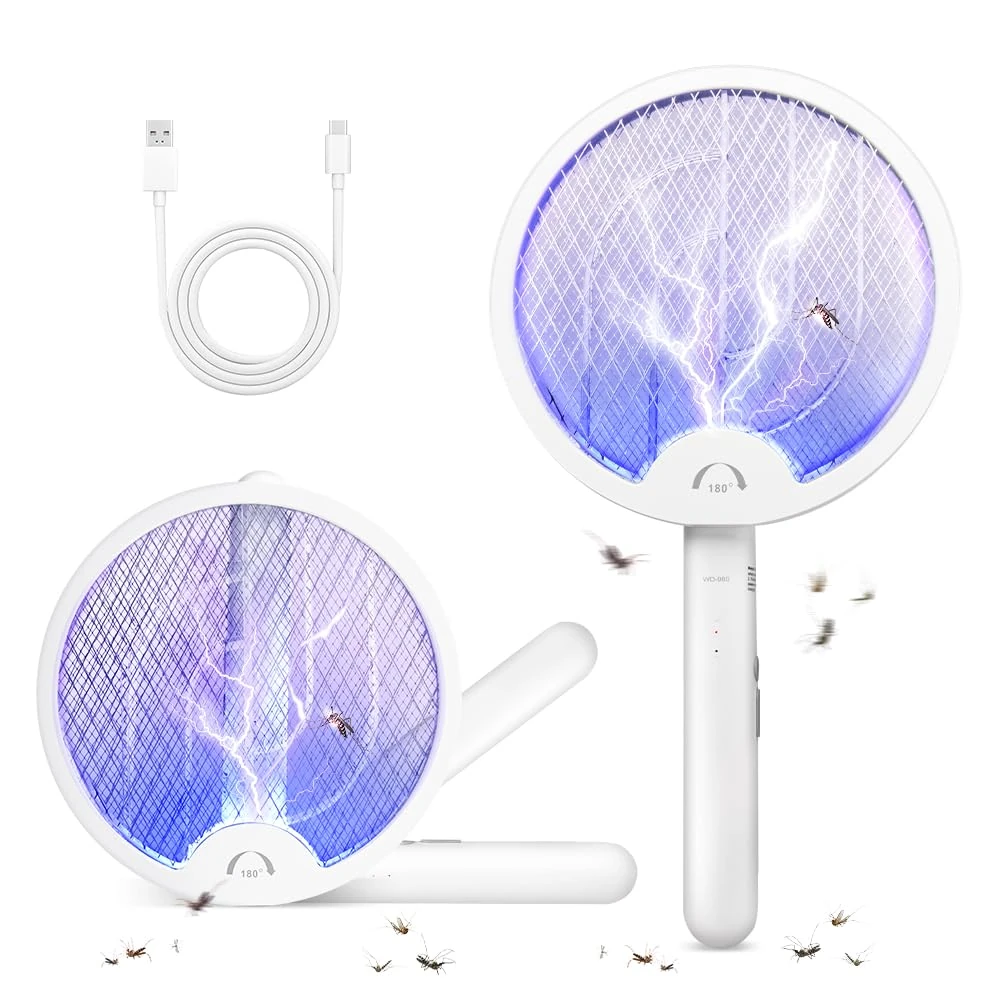 Electric Fly Zapper 3000V Electronic Bug Zapper with Protective net Layer - Pest Control Mosquito and Insect Catcher Racket - Electric Fly Swatter for Indoor and Outdoor