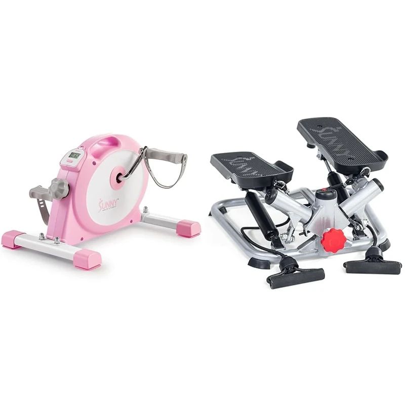 Sunny Health & Fitness Under Desk Smart Mini Pedal Exerciser, Dual Function Exercise Cycle Bike + Advanced Twist Stepper Machine with Resistance Bands, Portable Mini Stair Stepper