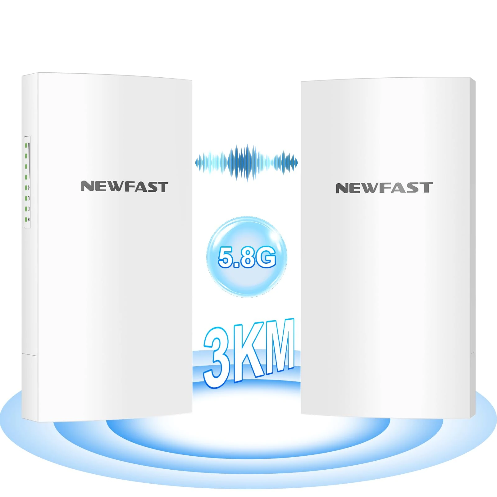 NEWFAST Wireless Bridge 3KM Outdoor Weatherproof Point to Point 5.8G WiFi Bridge for, Built-in 11DBi High Gain Antenna, Long Range WiFi Extend to Outbuildings/Farm/Shop/Garage